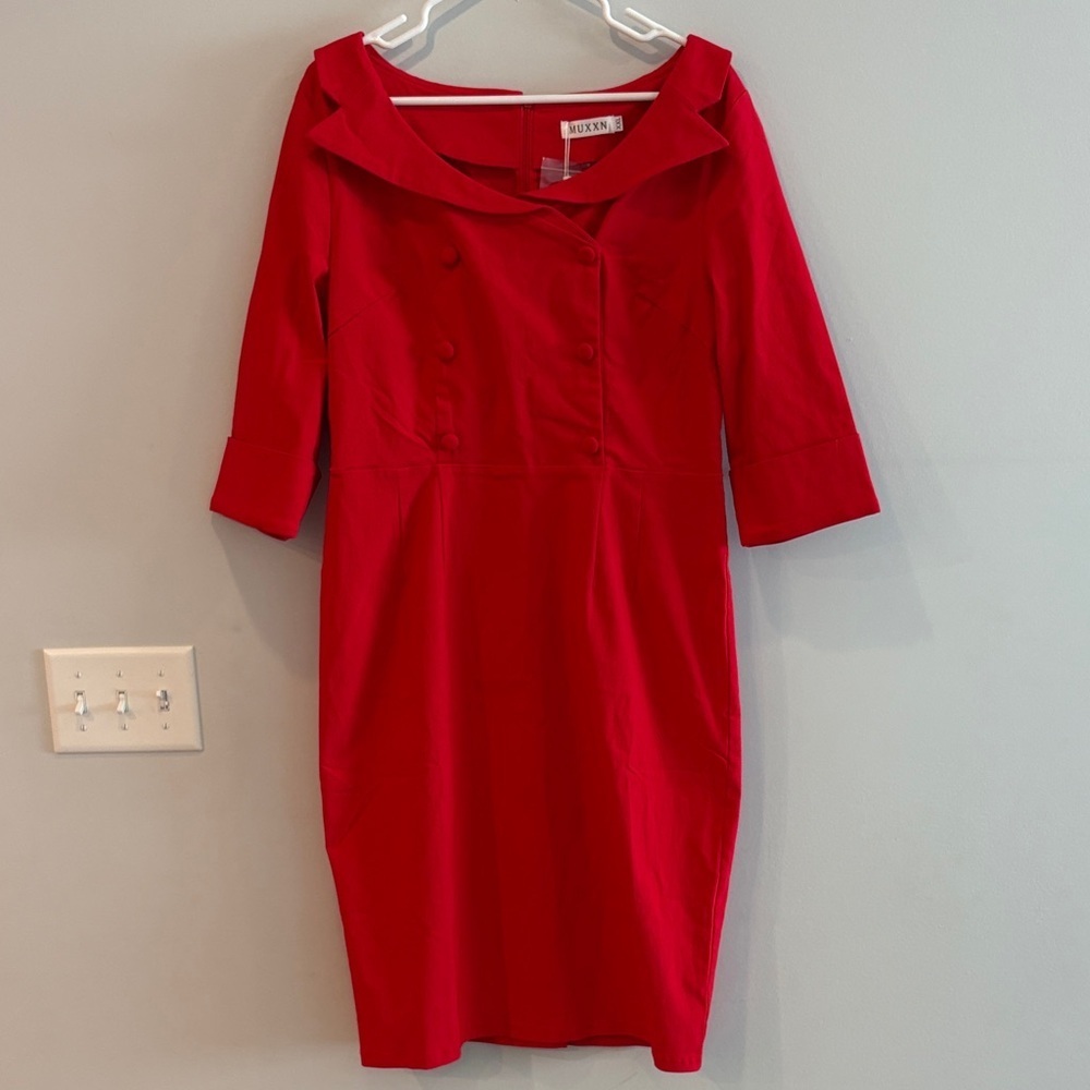 Best for xl Muse Vibrant Red Long Sleeve Dress